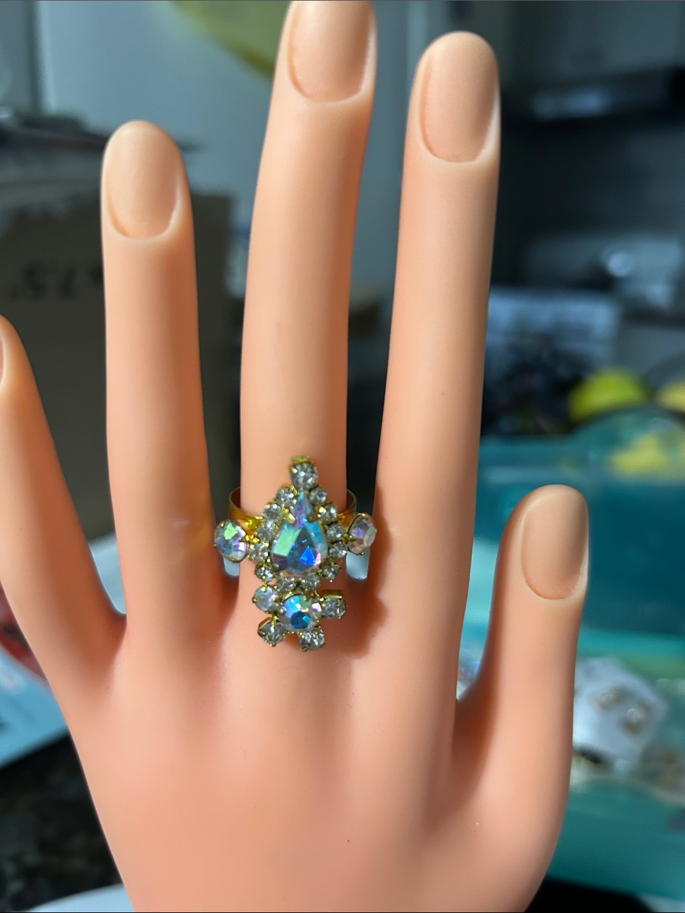 Gold-Tone Aurora Crystal Cluster Ring - Women Jewelry